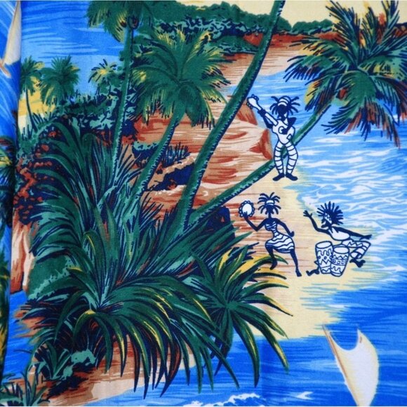 Rima Men's Blue Hawaiian Shirt Size XXL Silky Touch Button Up Pocket Caribbean - Picture 5 of 10